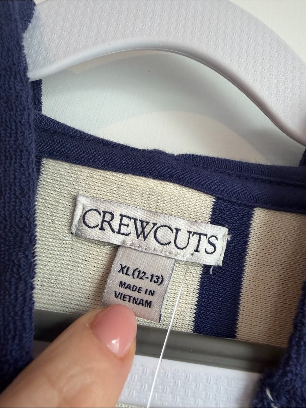 J. Crew Crewcuts Kids Hooded Pullover Towel Terry Cream Blue Stripes NWT Size XL - Picture 5 of 7
